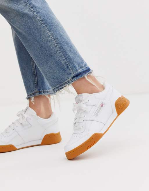 Reebok workout plus white sneakers with gum on sale sole