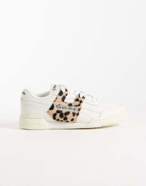 Reebok Workout womens trainers in white with leopard print detail - view 1