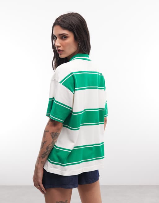 Reebok x ASOS - Colección exclusiva - Polo blanco hueso y verde a rayas de punto, 4 de 4