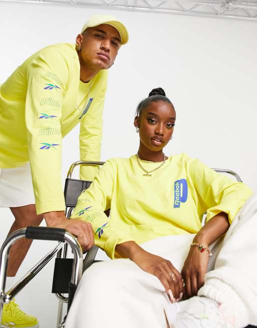 Reebok x Prince – Unisex – Żółto-niebieski T-shirt z długim rękawem