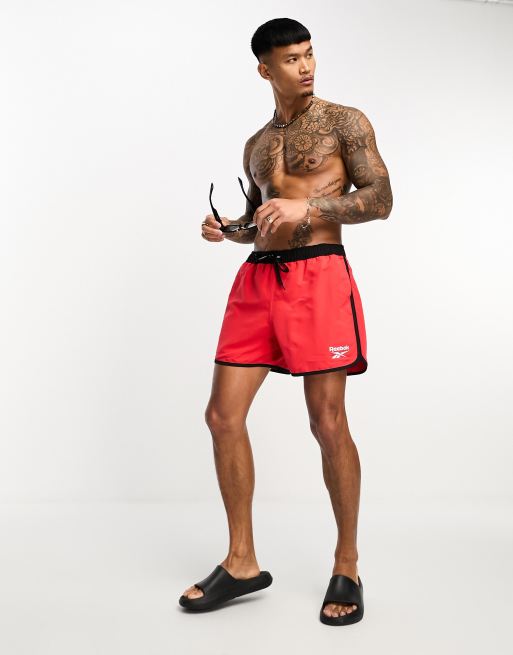 Reebok Yates swim shorts with contrast taping in red and black, 4 of 4