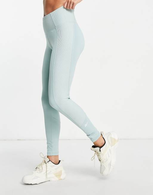 Reebok Yoga Studio ribbed detail high waisted leggings in blue