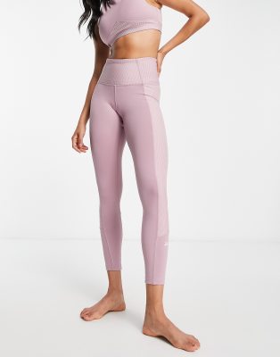 Reebok Yoga Studio ribbed detail high waisted leggings in pink