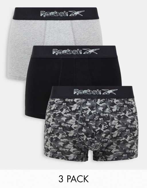 Reebok - Zander - Pakke med 3 par boksershorts i sort og grå camouflageblanding