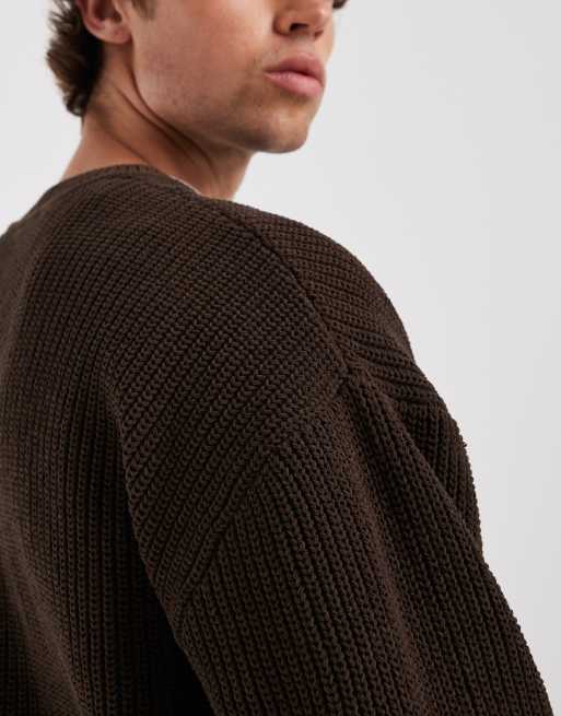 Refined Rebel - Maglione girocollo oversize squadrato marrone a coste , 3 di 5