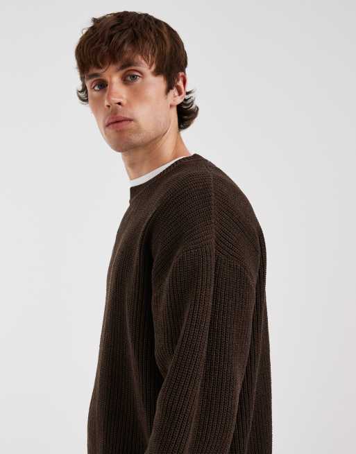 Refined Rebel - Maglione girocollo oversize squadrato marrone a coste , 4 di 5