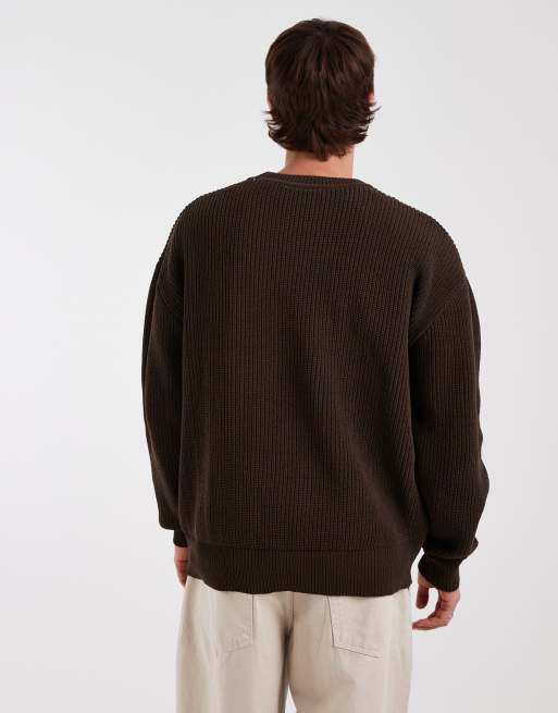 Refined Rebel - Rechte oversized geribbelde trui met ronde hals in bruin , 5 van 5