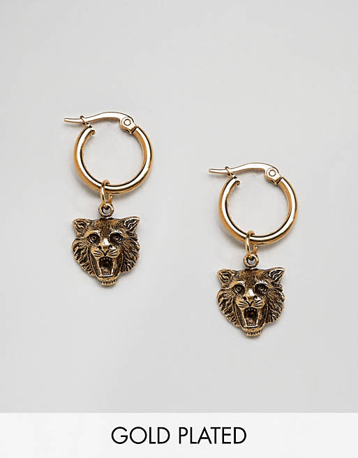 Regal Rose 18K Gold Plated Lion Head Hoop Earrings