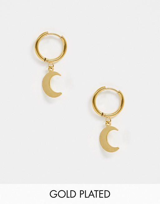 Regal Rose Aysu hoop earrings in 18k gold plated with mini moon charm