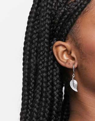 Regal Rose Leah Mini Hoop Earrings With Leaf Charm In Silver Plate