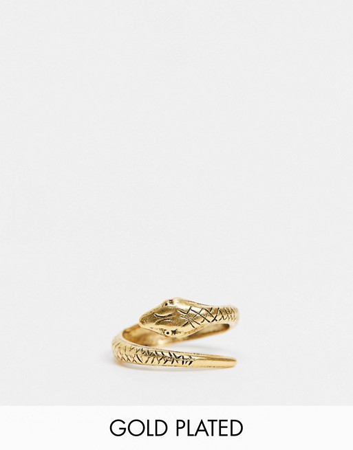 Regal Rose Lucifer snake wrap ring in gold plate