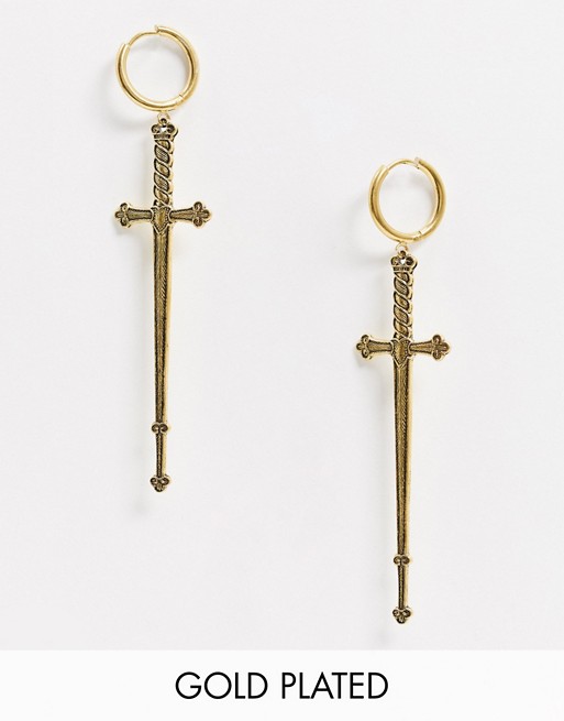 Regal Rose Mercy 18K gold plated hoop earrings with cross drop charm