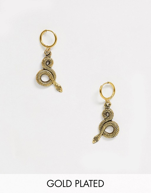 Regal Rose Moira hoop earrings in 18k gold plated with snake wrap detail