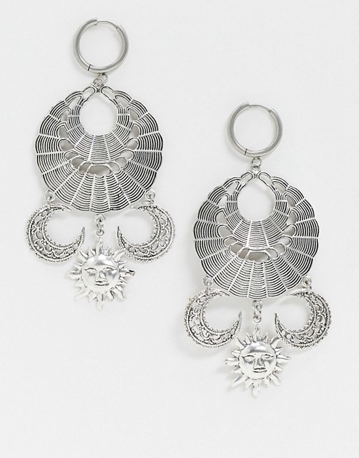 Regal Rose silver plated sun & moon dream catcher statement earrings