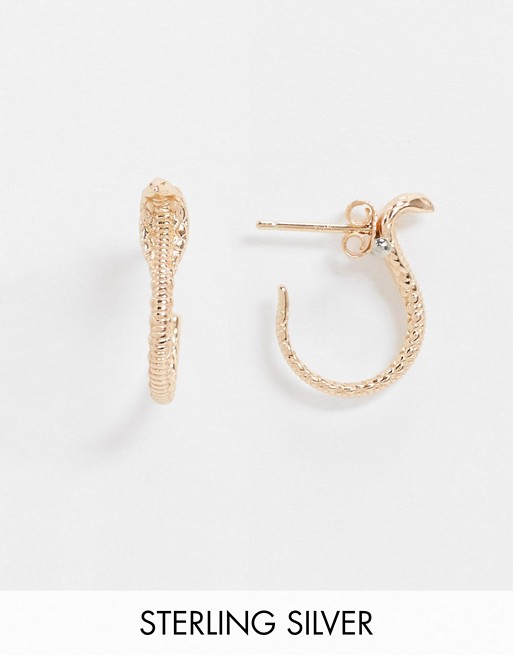 Regal Rose snake huggie hoop earrings in sterling silver gold plate