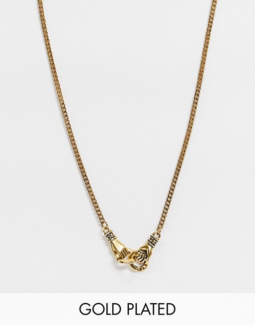 Regal Rose Unity linking hands necklace in gold plated