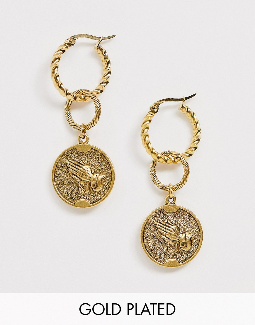 Regal Rose - Vergulde medaille-oorbellen met design van biddende handen-Goud