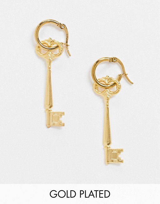 Regal Rose Voyager ornate key earrings in gold plated