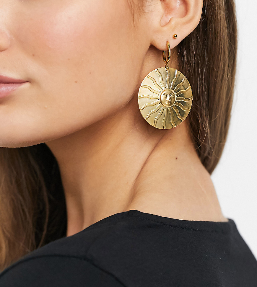 Regal Rose winter moon disc hoop earrings in gold plate