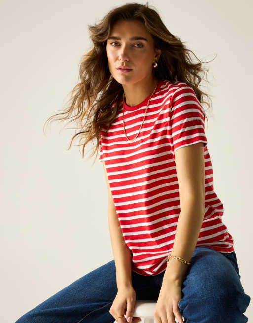 Regatta - Bayletta - Comfortabel gestreept T-shirt met korte mouwen in rood/wit, 3 van 4