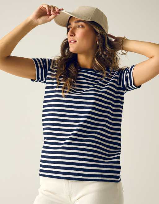 Regatta - Bayletta - T-shirt confortable à manches courtes et rayures - Bleu marine et blanc, 2 de 4
