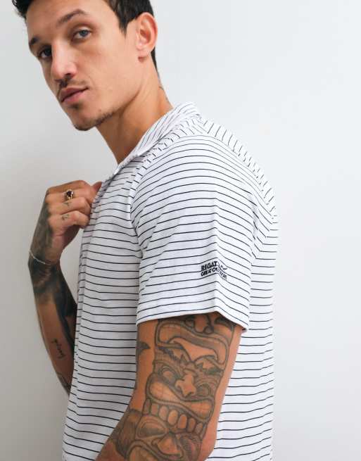 Regatta Breathable hadvo polo shirt in white navy stripe, 2 of 5