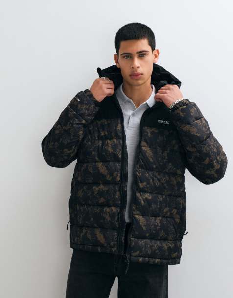 Regatta Hooded aldthorn quilted jacket in textured print black - view 1