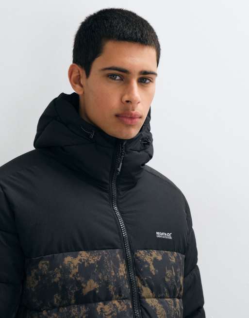 Regatta Hooded aldthorn quilted jacket in textured print black, 4 of 5