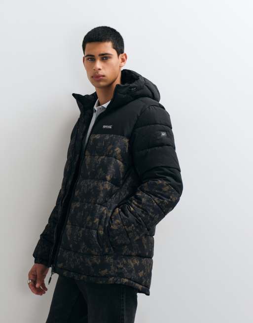 Regatta Hooded aldthorn quilted jacket in textured print black, 5 of 5