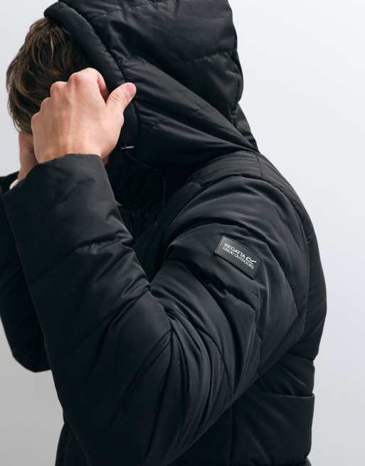 Regatta Hooded frankie padded quilted jacket in black iron, 2 of 5