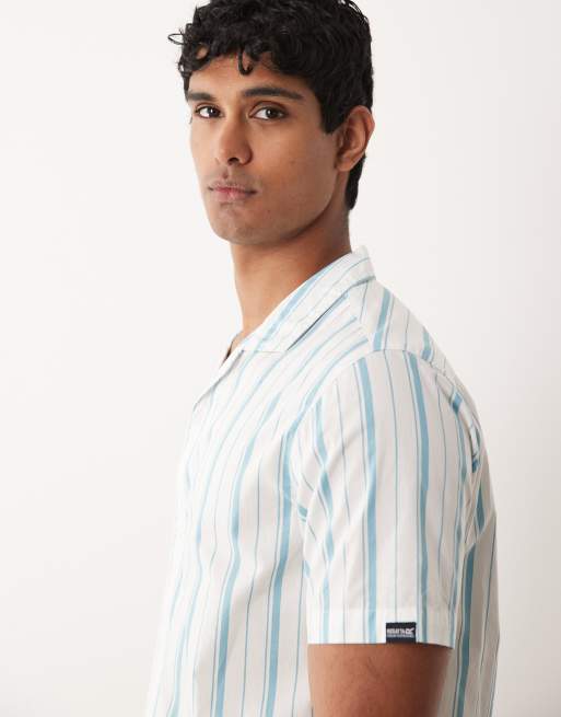 Regatta Lightweight hadlin short sleeve shirt in white nordic stripe, 4 of 5