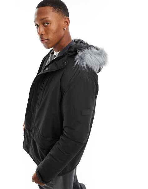 Fur trimmed mens on sale coat