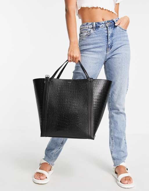 Reiss allegra croc tote bag in black