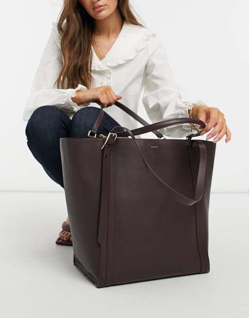 Reiss allegra leather tote in pomegranate