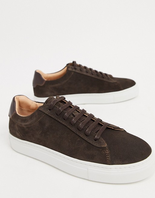 Reiss finely lace up minimal trainers in brown