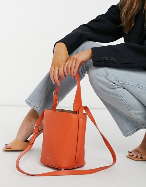 Reiss hudson leather mini bucket bag in moroccan flame