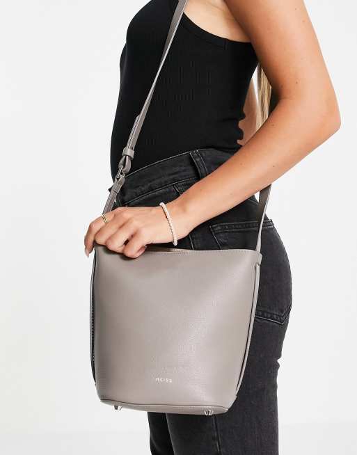 Grey leather shop bucket bag