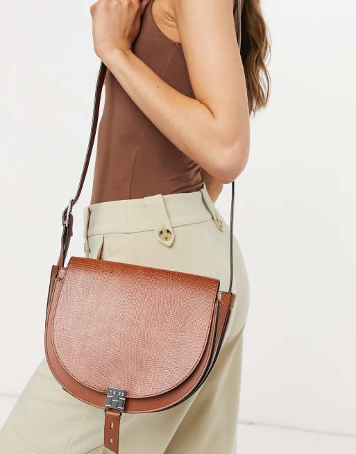 Reiss hurlingham half moon crossbody bag in brown hazel lizard