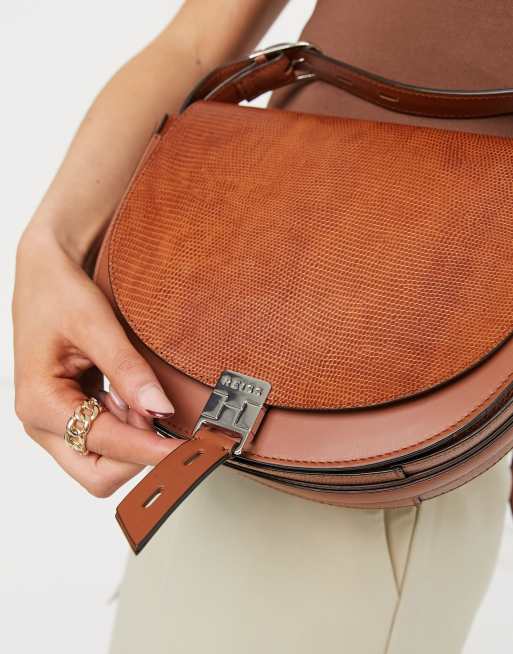 Reiss hurlingham half moon crossbody bag in brown hazel lizard