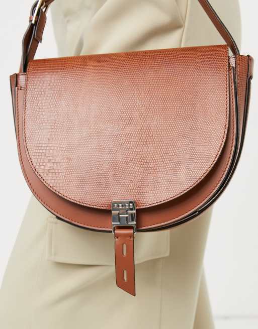 Reiss hurlingham half moon crossbody bag in brown hazel lizard