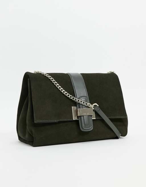 Reiss maya suede shoulder bag in forest green