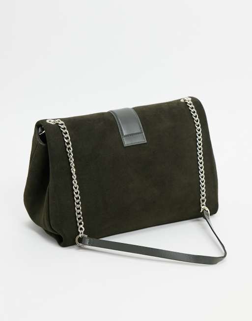 Reiss maya suede shoulder bag in forest green