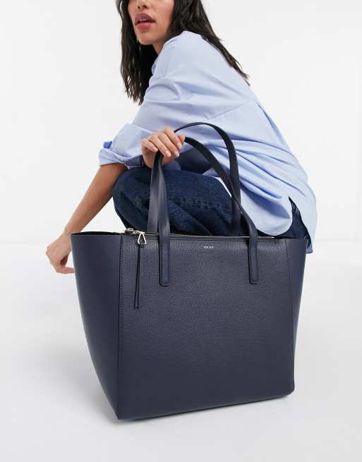 Reiss newbury leather tote in soft navy