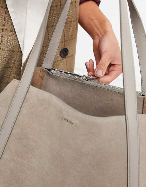 Reiss norton suede tote in mushroom