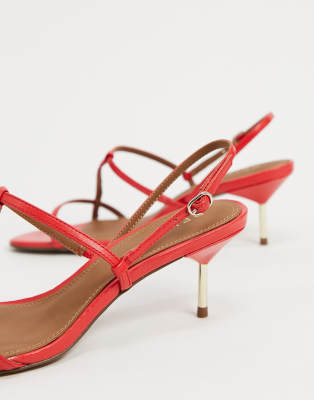 red strappy sandals mid heel