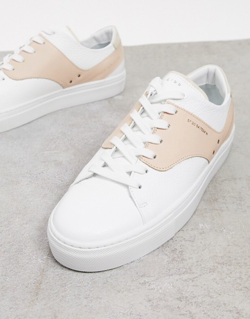 Reiss oxford lace up minimal trainers in white and nude