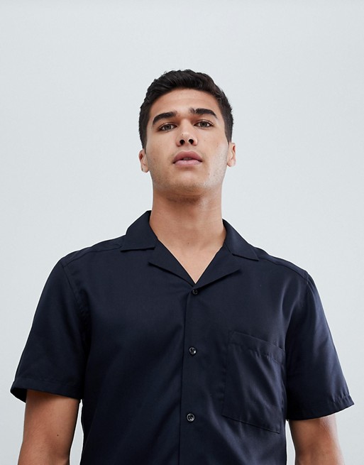 Reiss short sleeve slim shirt in cuban collar
