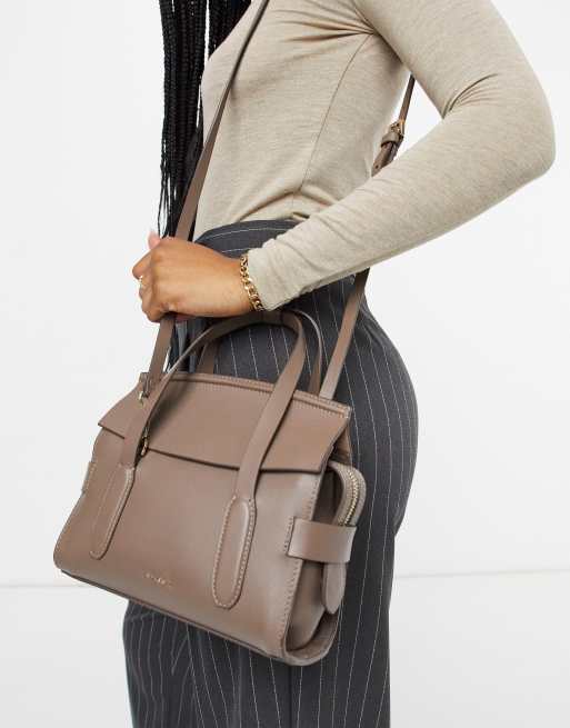 Reiss sophie leather crossbody bag in grey