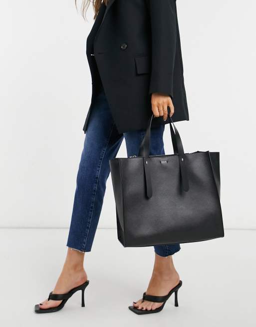 Reiss swaby leather tote in black