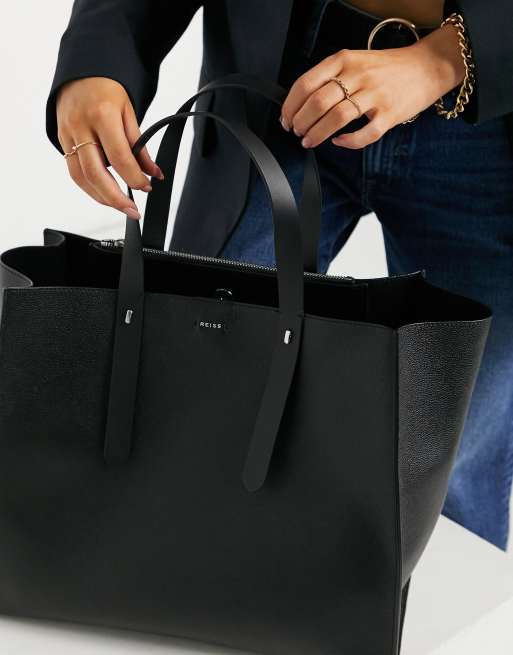 Reiss swaby leather tote in black